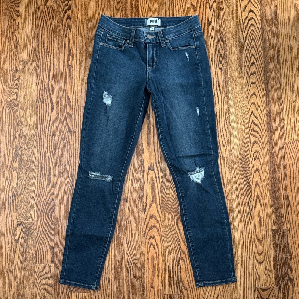 PAIGE Dark Blue Distressed Skinny Jeans
